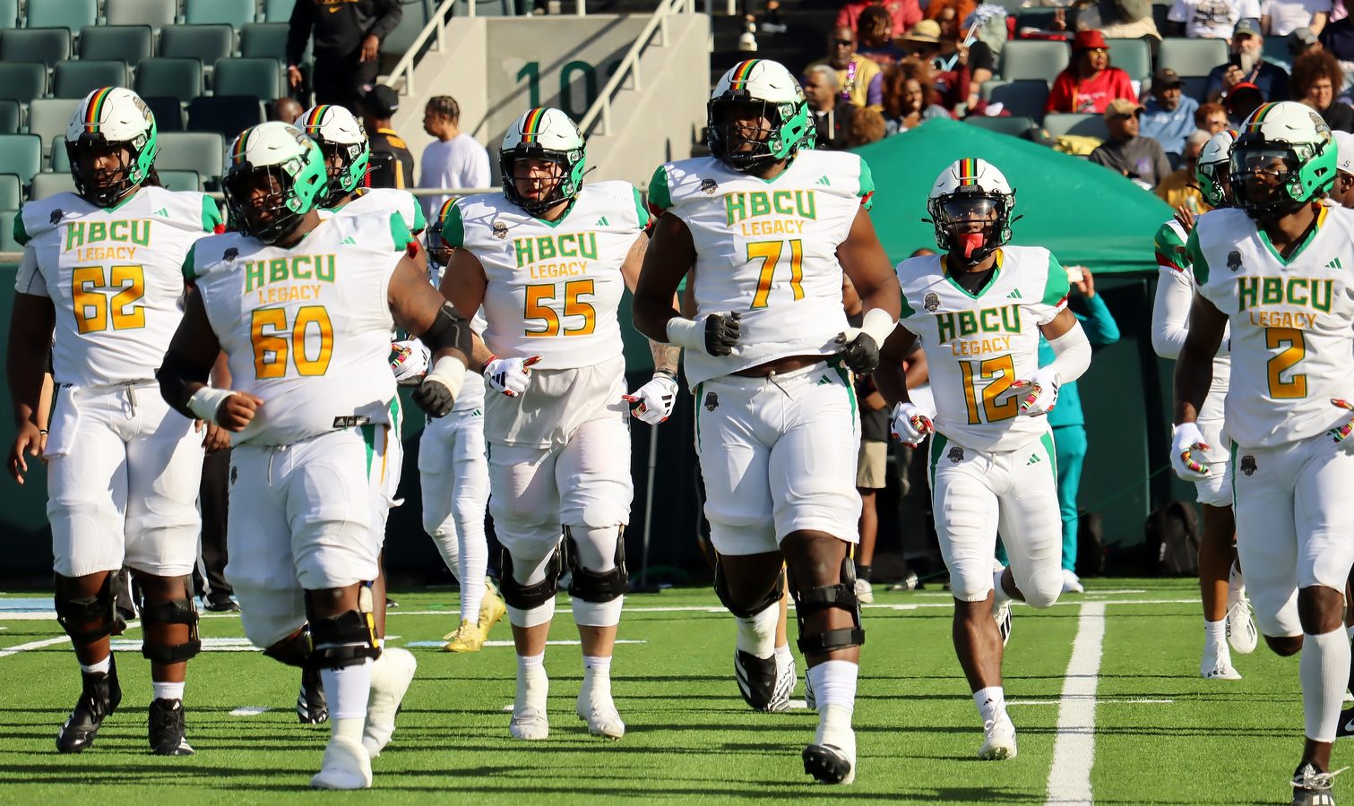 Players in HBCU Legacy Bowl uniforms take the field, 2024