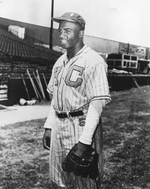 Jackie Robinson in his Kansas City Monarchs uniform, 1945
