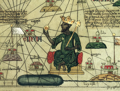 Mansa Musa depicted in the Catalan Atlas of 1375, holding a golden orb